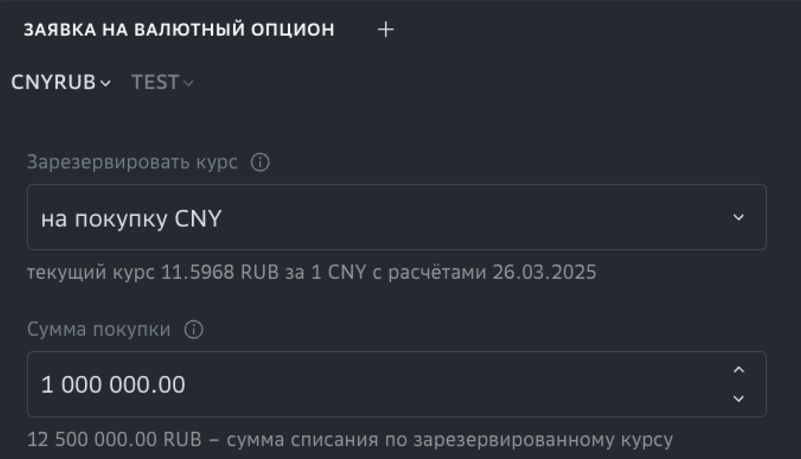 SberCIB Terminal Заявка на валютный опцион